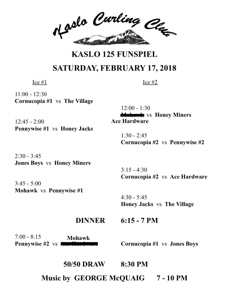 2018 Kaslo 125 Funspiel Draw (revised)