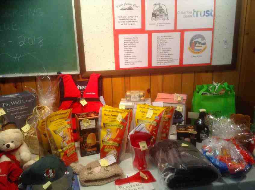 2018 Kaslo 125 Funspiel prize table and sponsor board
