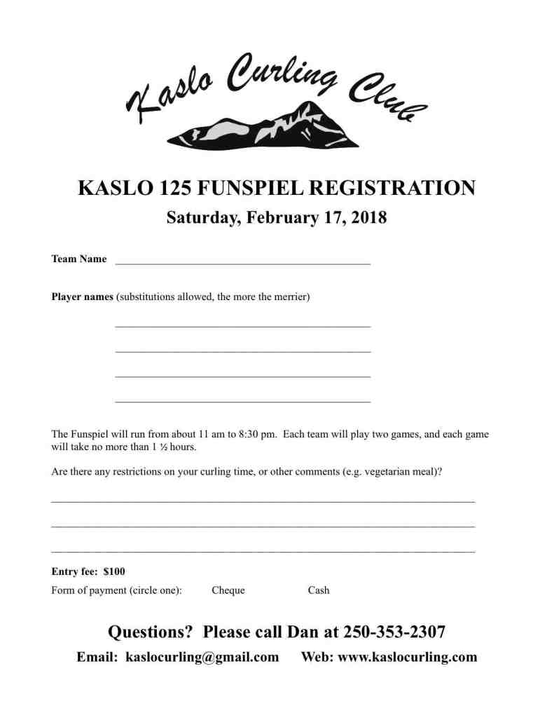 2018 Kaslo 125 Funspiel Registration form